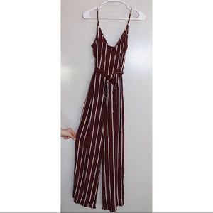 Forever 21 women's maroon stripped jumpsuit (new with tags)